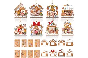 EASUTE 32 Pack Kids Christmas Picture Frame Craft Kits - DIY Gingerbread House Photo Frame Hanging Ornaments for Xmas Tree Holiday Decorations, Classroom Activities & Home Art Projects