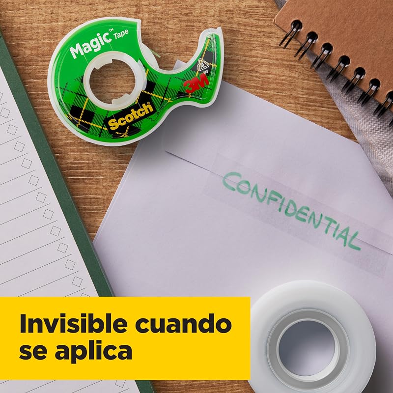 Fita adesiva invisível scotch magic - 2 rolos de 19mm x 7,5m + 1 grátis - fita adesiva de uso geral para reparo, etiquetagem e selagem de pacotes e documentos