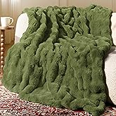 blunique Ultra Soft Cozy Faux Fur Throw Blanket, Fuzzy Plush Thick Bubble Blanket, Oversize Luxury Fluffy Blanket for Couch, Sofa, Bedroom, and Living Room,50x60 Inches,Green