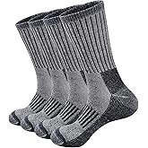 ECOEY Men's Merino Wool Cushioned Hiking Trekking Crew Socks 4 Pairs, Middle Calf Length with Moisture Wicking