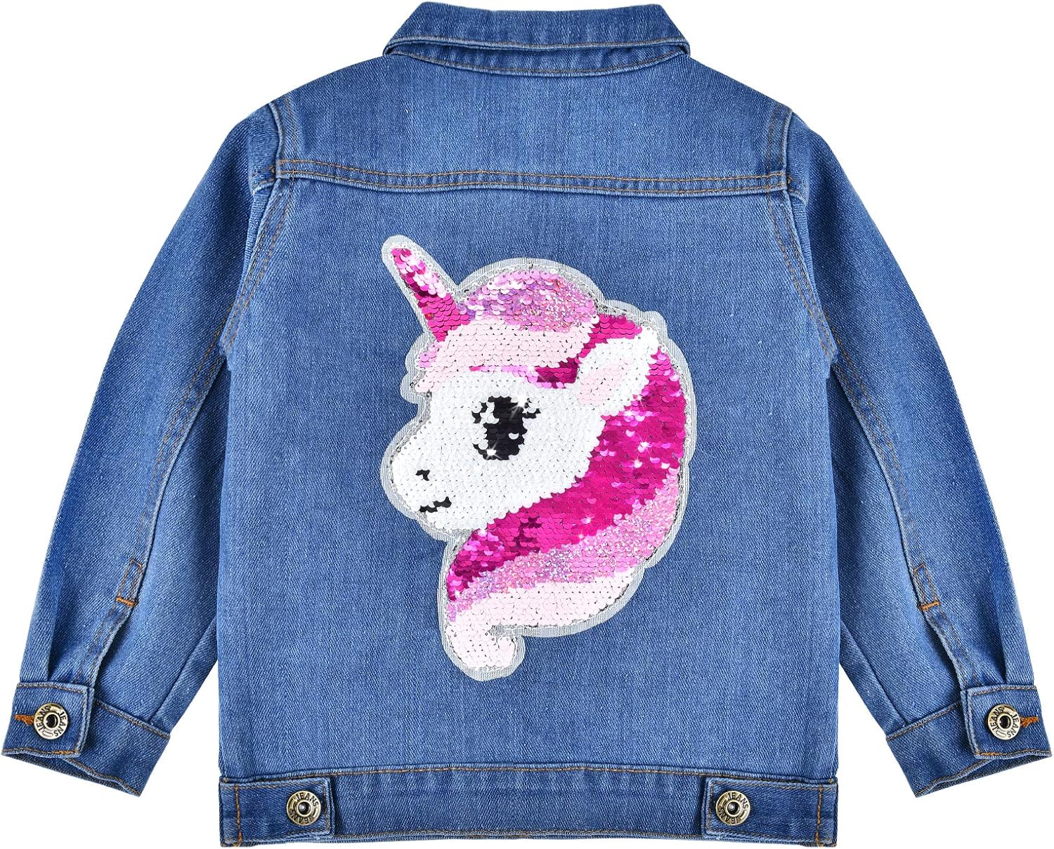 Toddler Girls Jean Jackets Coats Flip Sequin Unicorn Denim Jackets