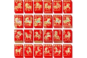 Winlyn 240 Pcs 24 Designs Chinese New Year Red Envelopes Bulk Lucky Money Envelopes Hong Bao Lai See Red Packets Lucky Cash E