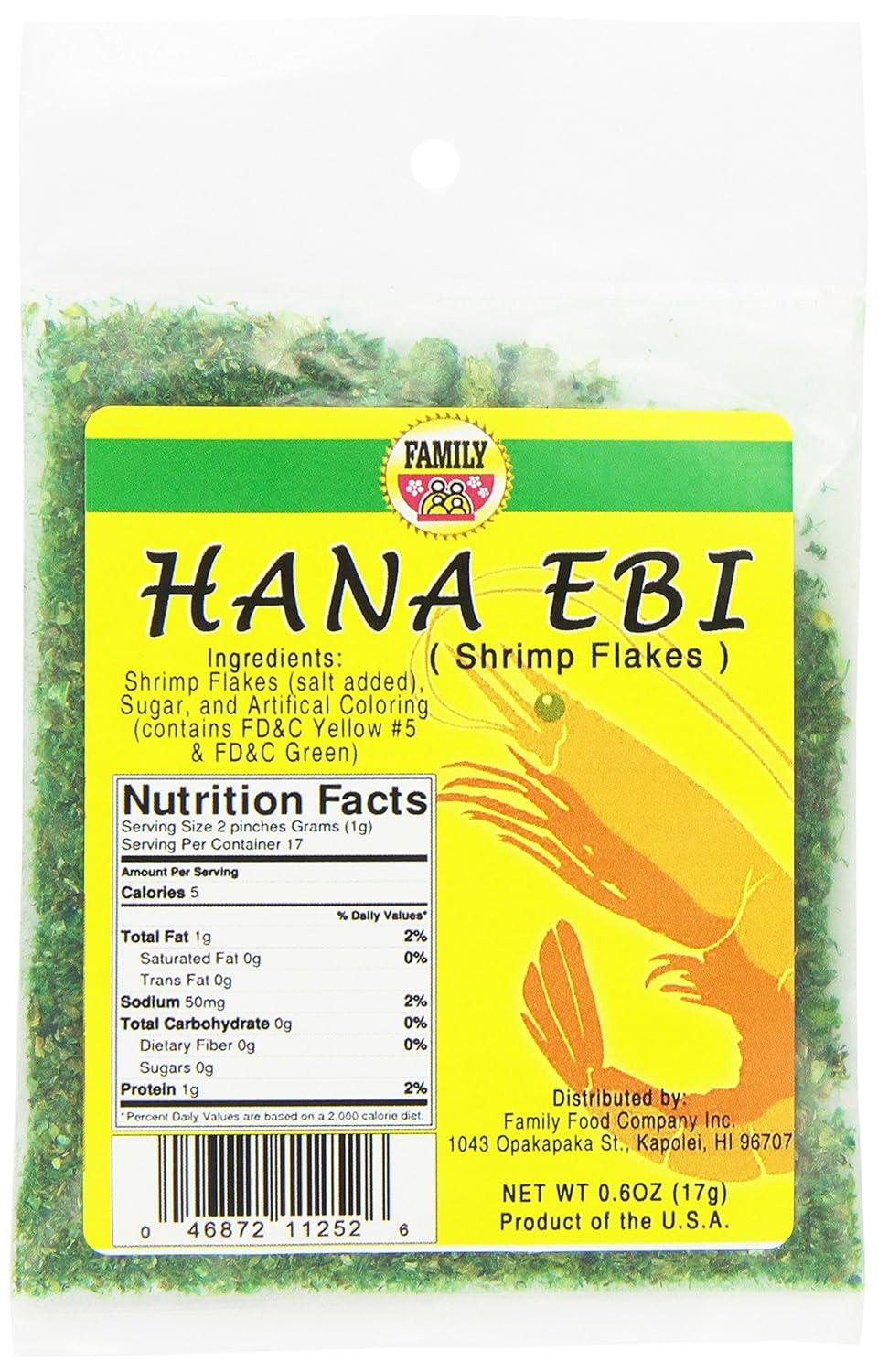 Family Hana Ebi Shrimp Flakes, Green, 0.6 Ounce (Pack of 12)