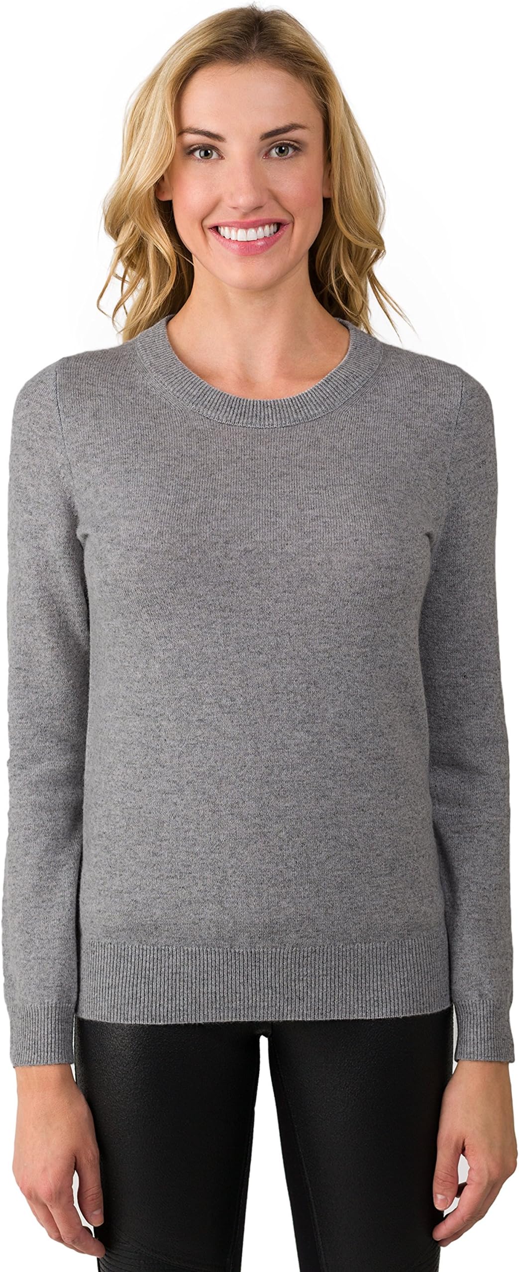 JENNIE LIU Women's 100% Pure Cashmere Long Sleeve Crew Neck Sweater