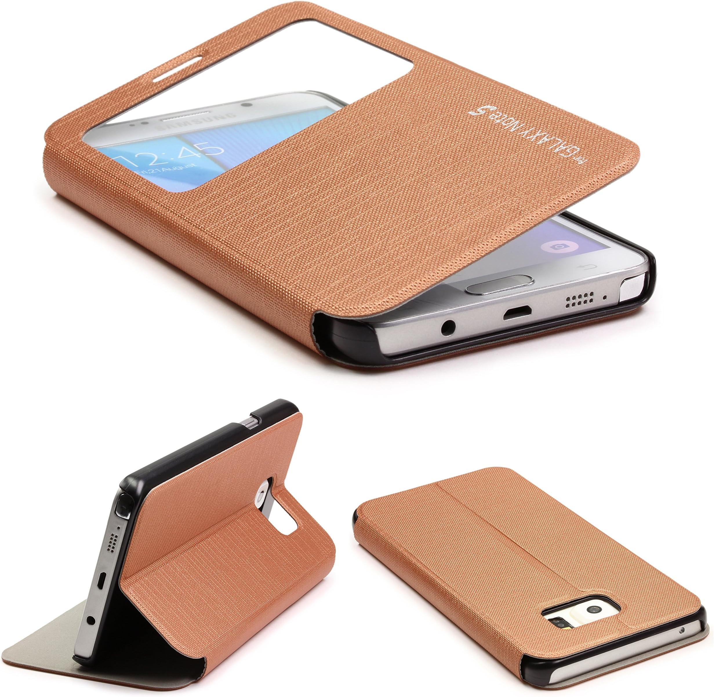 Urcover Galaxy Note 5 Case, Flip Cover with [ S-View & Stand-Function ] [ Exact Fit ] Protective Wallet Case for Samsung Galaxy Note 5 5.7 ´inch - Brown