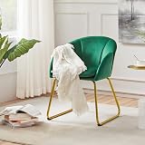 Yaheetech Velvet Tub Chair Vanity Chair with Golden Metal Legs Green view 8