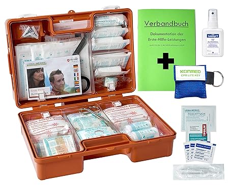 Erste-Hilfe-Koffer M2 PLUS für Betriebe DIN 13157 EN 13157 Stand 2013 incl. Notfall-Beatmungshilfe, Verbandbuch & Desinfektio