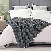DREAMNINE Soft Fuzzy Bubble Faux Rabbit Fur Throw Blanket for Couch 50" x 60", Double Sided Long Shaggy Thick Warm Fluffy Blankets for Winter, Decorative Luxury Gray Cozy Plush Cute Furry Blanket,Grey