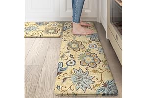LEEVAN Kitchen Mats for Floor Non-Slip, Cushioned Anti Fatigue Mat 2 Piece, Tan Memory Foam Kitchen Mat Waterproof, Ergonomic Standing Mat for Bar, Office,Desk, Laundry