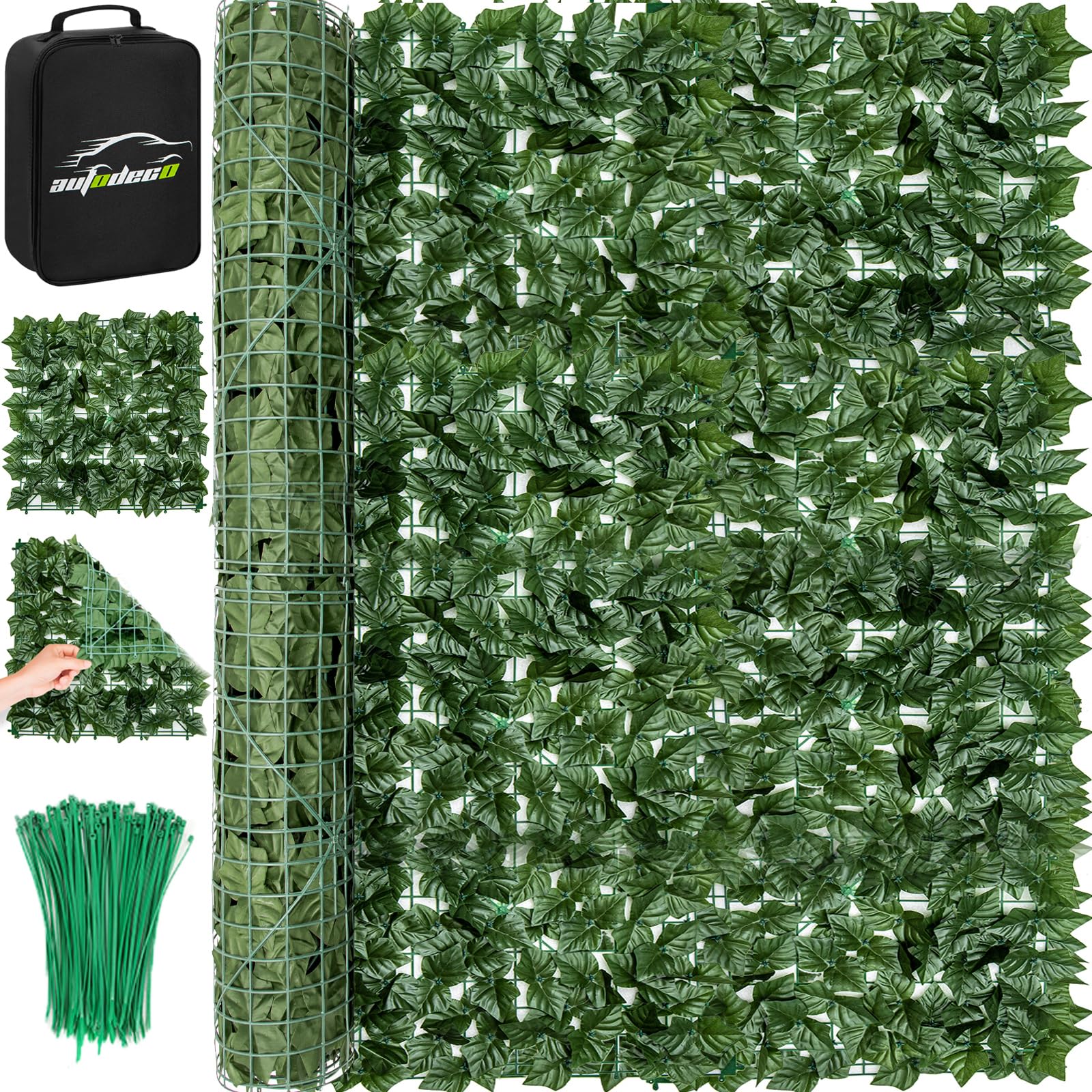 Photo 1 of AUTODECO Artificial Ivy Privacy Fence Screen 118x39.5in Faux Greenery Privacy Fence Backdrop Ivy Vine Leaf Hedges Fence with Bag for Indoor Outdoor Garden