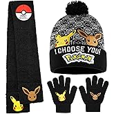 Pokemon Gifts for Boys Beanie, Gloves, and Scarf Set for Boys 4-12 Yrs, 2 or 3 Pcs Winter Accessories, Winter Hat, Knit Gear