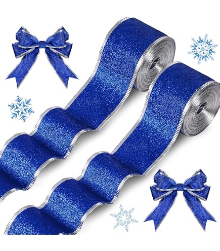 Amazon.com: 2 Rolls 20 Yards Christmas Wired Blue Ribbon, 2 Inches