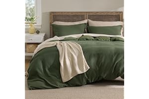 Bedsure Luxury Waffle Duvet Cover King Size - Textured Duvet Cover Set, Soft, Breathable Bedding Set (104"x90") with 2 Pillow Shams for All Season, Olive Green, Comforter Not Included