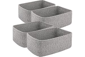 OIASKET 4 Pack Small Storage Shelf Baskets for Organizing, Mini Woven Rope Storage Bins for Towels, Cute Decorative Closet Organizer，Baby Nursery, Gift Empty Baskets -11.81''Lx7.87''Wx4.72''H-Grey