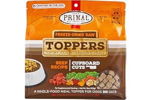 PRIMAL PET FOODS Primal Dog Food Toppers & Cat Food Toppers, Cupboard Cuts, Grain Free Meal Mixers with Probiotics, Raw Freeze Dried Dog Treats & Cat Treats, Great for Training (Beef, 18 oz)