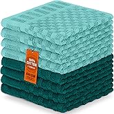 DecorRack 8 Pack 100% Cotton Wash Cloth, Luxurious Soft, 12 x 12 inch Ultra Absorbent Jacquard Towels, Machine Washable Washcloths, Teal Set (8 Pack)