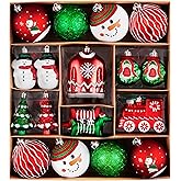 Valery Madelyn Christmas Ornaments Set, 60t Red Green White Shatterproof Assorted Christmas Tree Decorations Set, Variety Whimsical Decorative Hanging Ball Ornaments Bulk for Xmas Holiday Party Decor