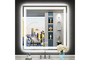 AWANDEE 36x36 LED Bathroom Mirror with Lights, Backlit + Front Lit, Anti-Fog Lighted Vanity Mirror for Bathroom Wall with 3 Colors, Dimmable, Memory, Shatter-Proof Tempered Glass, Horizontal/Vertical