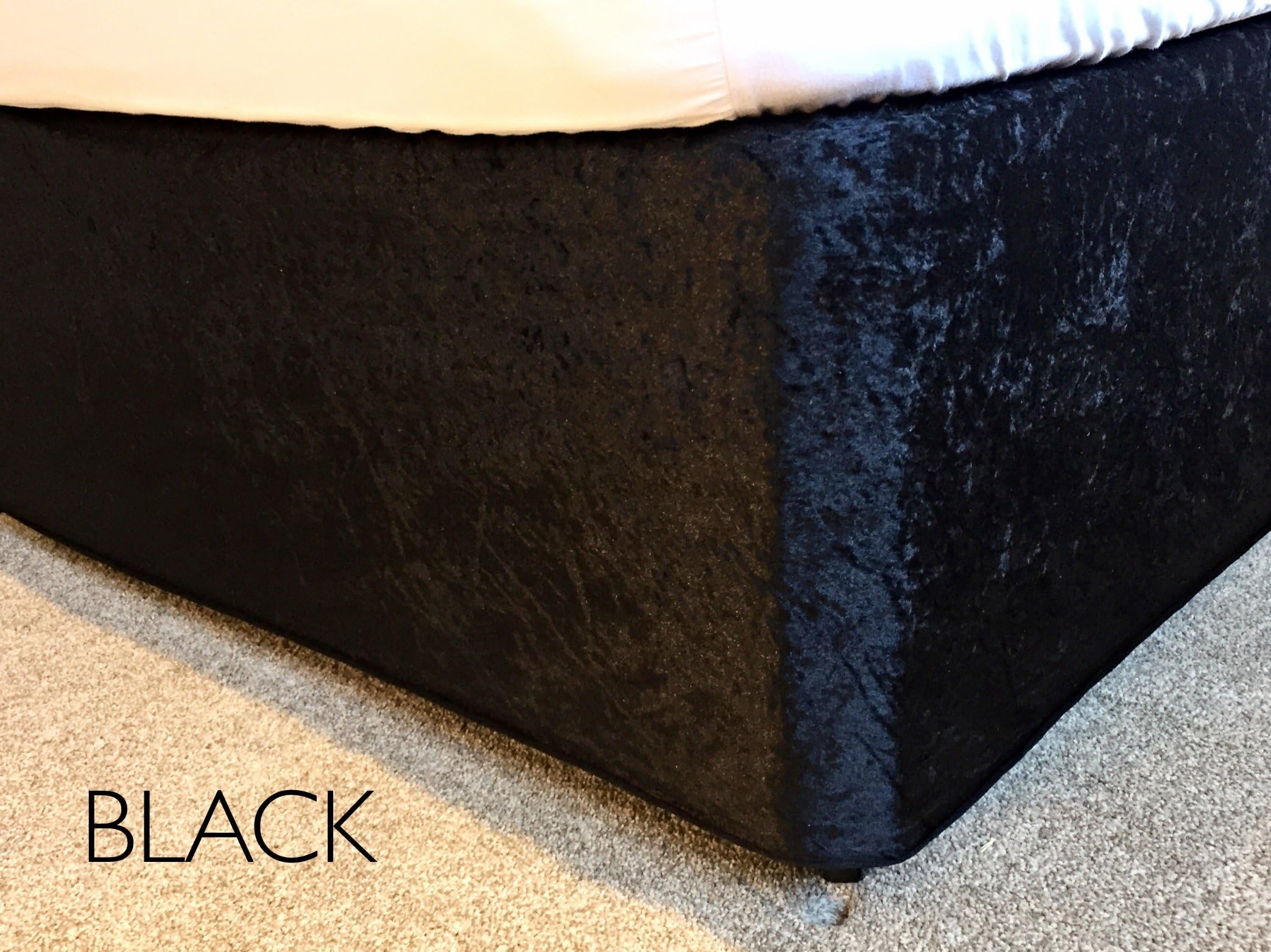 Crushed Velvet Elasticated Bed Valance/Divan Base Cover 12 Colours, (Double, Black)