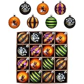 Valery Madelyn Halloween Tree Decorations 16ct Ornaments Indoor 2 Inch | Black Cat Castle Vintage Variety Hanging Ball Ornaments Set for Small Tree, Cute Holiday Party Home Decor