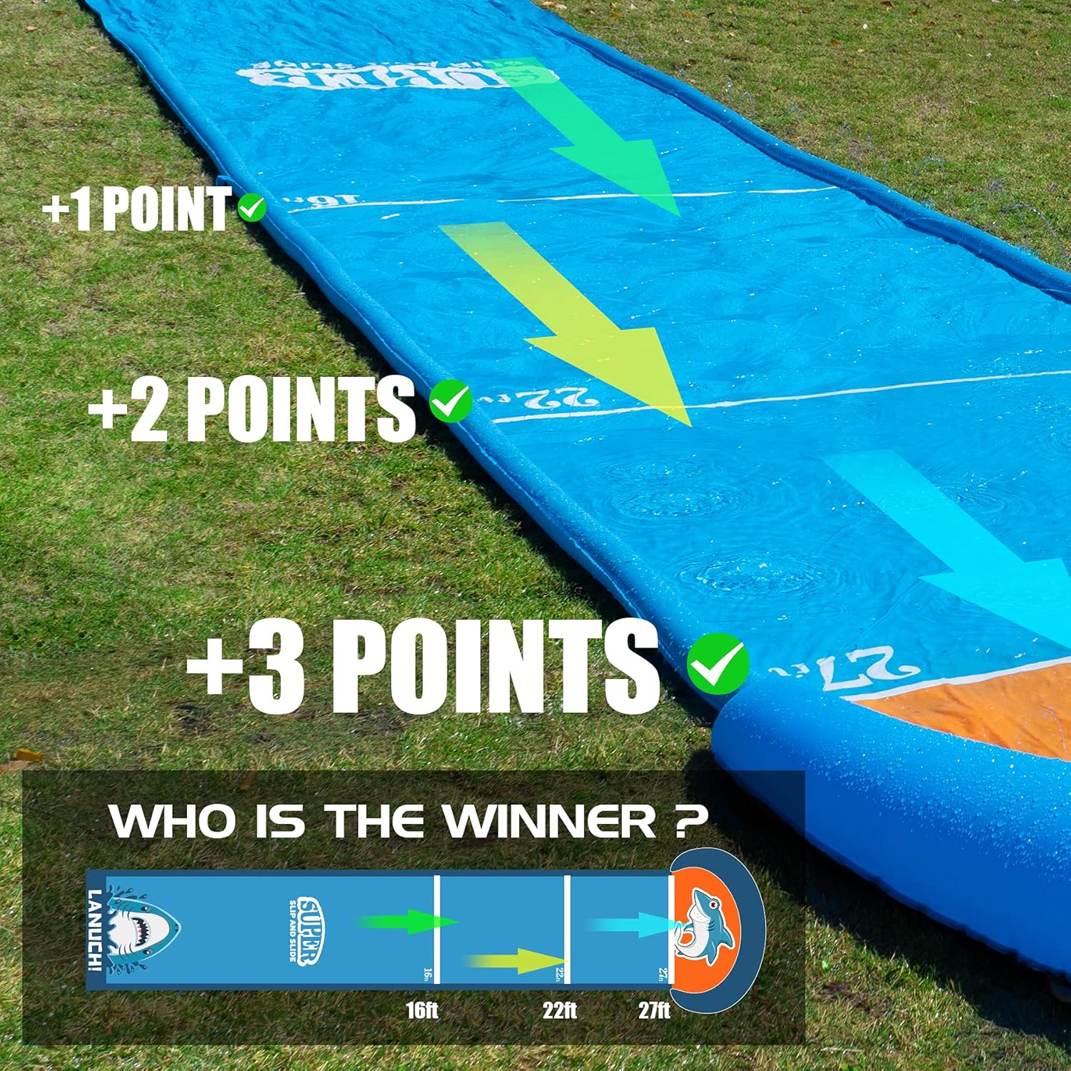 Slip and Slide, Water Slide, 31ft Slip and Slide for Kids and Adults with Splash for Races, Water Slides for Kids with 2 Body Boards: Toys & Games