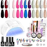 Beetles 12 Colors Gel Nail Polish Starter Kit with U V Light 48W LED Nail Lamp Gel Base Top Coat Cure White Pink Red Glitter 