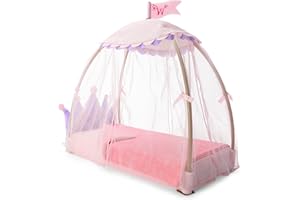 American Girl WellieWishers 14.5-inch Doll Royal Canopy Bed Playset with Mesh Drapes, Flag, and Blanket, For Ages 4+