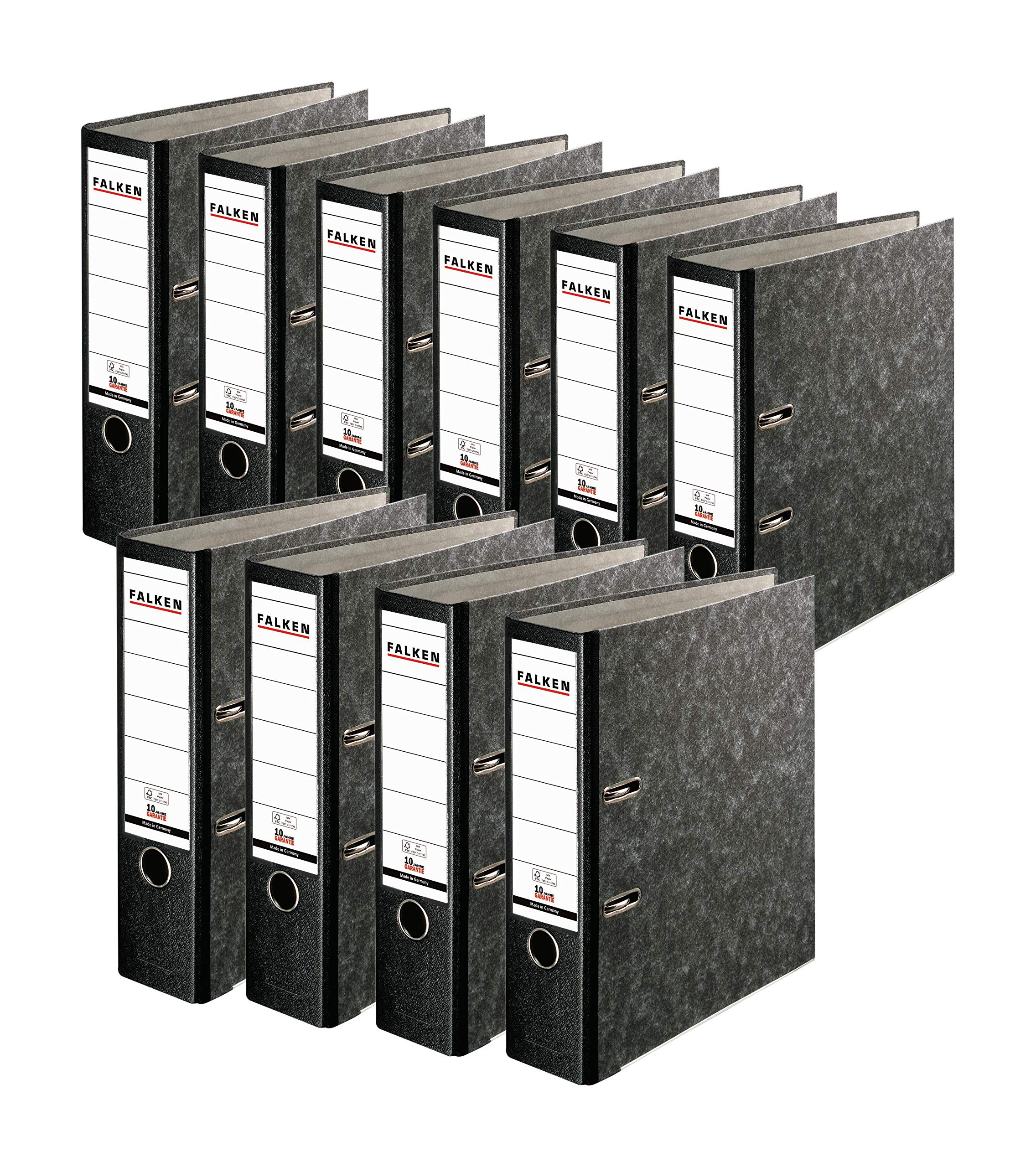 Exacompta - Ref 11286523001F - FALKEN - Recycling Plus Lever Arch Files - Suitable for A4 Documents, 80mm Spine, Spine Label, Metal Finger Hole - Black (Pack of 10)