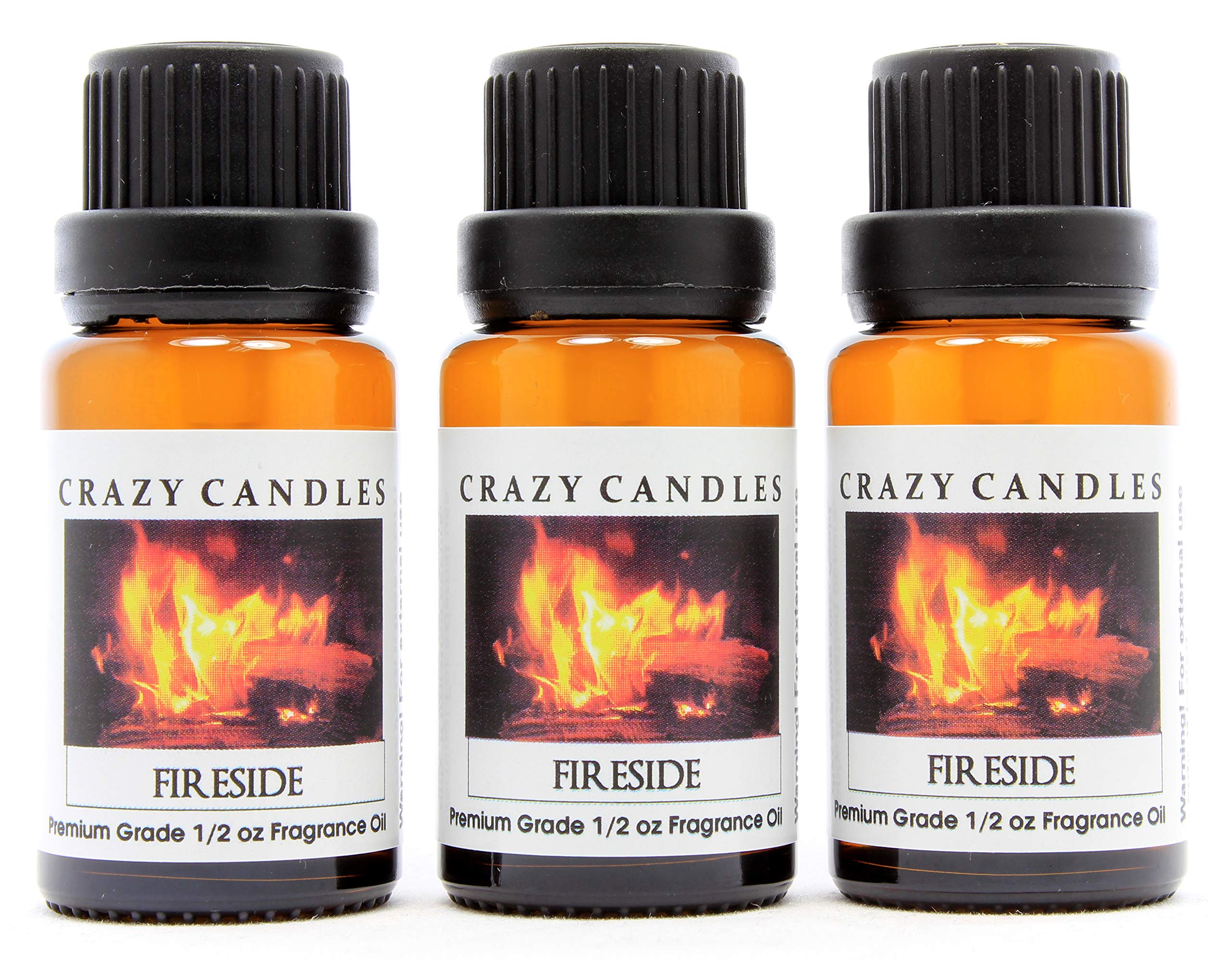 Fireside (Made in USA) 3 Bottles 1/2 Fl Oz Each (15ml) Premium Grade Scented Fragrance Oil (Very Spicy Aroma, Heavy Cinnamon Notes)
