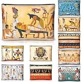 Kacctyen 9 Pcs Egyptian Makeup Bag Egypt Souvenirs Holiday Gifts for Women | Egyptian Zipper Canvas Cosmetic Pouch, Mythology Pharaoh Hieroglyphs Travel Toiletry Bag, for Christmas Egypt Lover Gifts