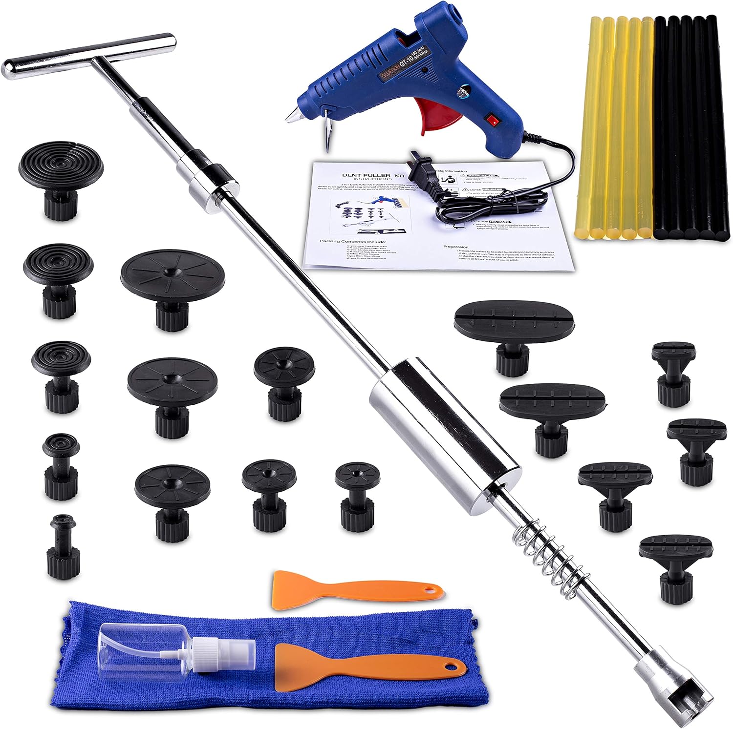 Zento Deals Car Dent Removal Tool Kit - Premium Quality Tool Kit, Paintless Dent Puller for Car Mishaps, Car Body Dent Puller and Repair Kit with Glur Gun and Hot Melt Sticks: Automotive