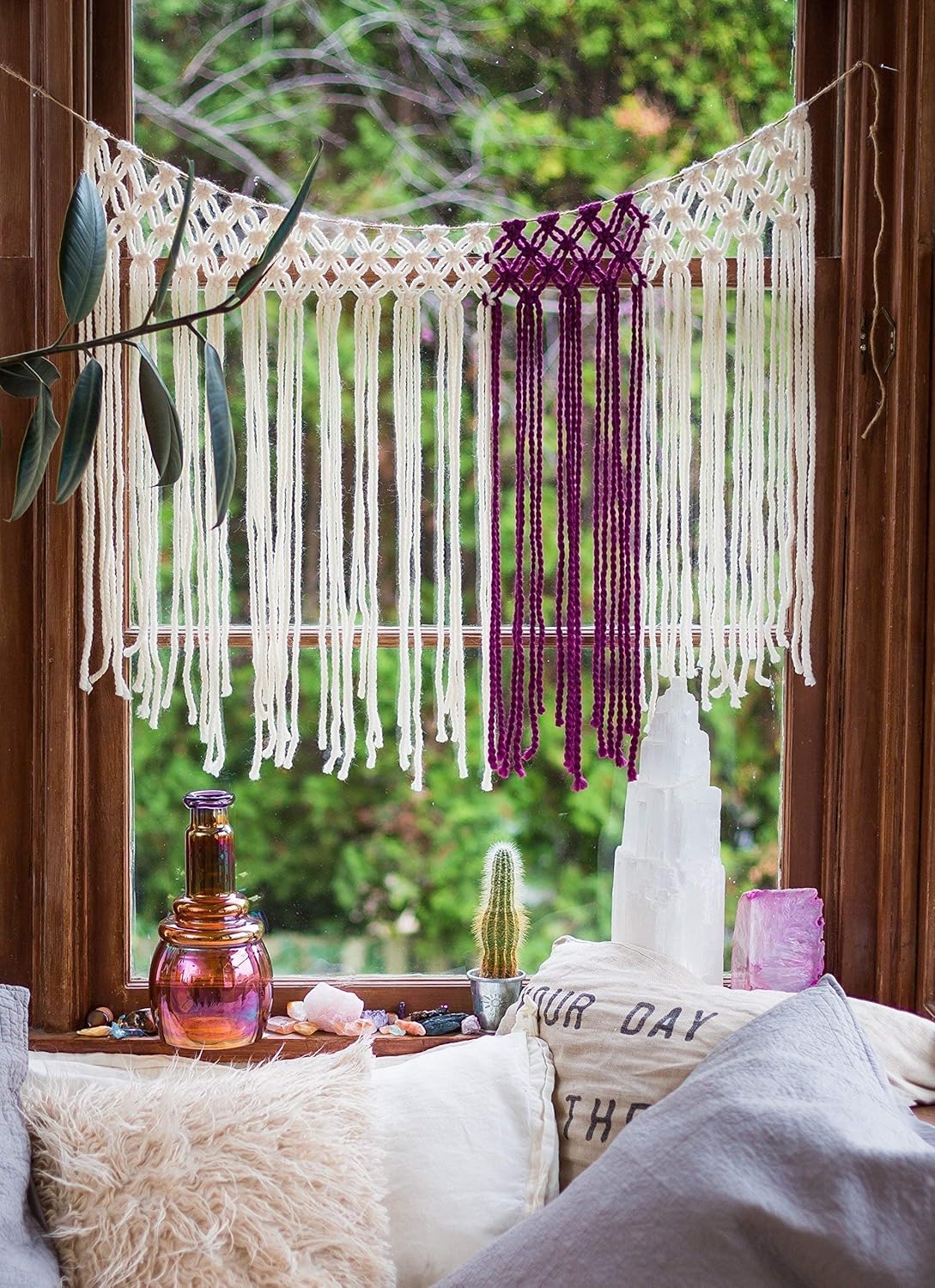 Amazon Com Purple Macrame Yarn Window Curtain Wall Hanging