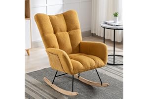 Whalemon Rocking Chair Nursery, Teddy Upholstered Glider Rocker with High Backrest, Reading Chair Modern Rocking Accent Chairs Glider Recliner for Living Room, Nursery, Bedroom,Yellow
