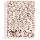 CREVENT Farmhouse Boho Knitted Throw Blanket for Couch Sofa Chair Bed Home Decoration, Soft Warm Cozy Light Weight for Spring Summer Fall (50''X60'' Blush Pink)