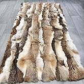 Natural Rabbit Fur Sofa Bed Throw Blanket,Rug,Rabbit Pelt Skin Fur Blankets/Plates Furry Soft Warm Lush Throw Home Decoration Reprocessed DIY Materials (21.65" x 43.3" Tan)