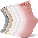 Welwoos Girls Kids Ruffle Socks Uniform School Dress Frilly Cotton Crew Socks 6 Pairs