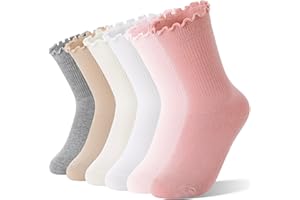 Welwoos Girls Kids Ruffle Socks Uniform School Dress Frilly Cotton Crew Socks 6 Pairs