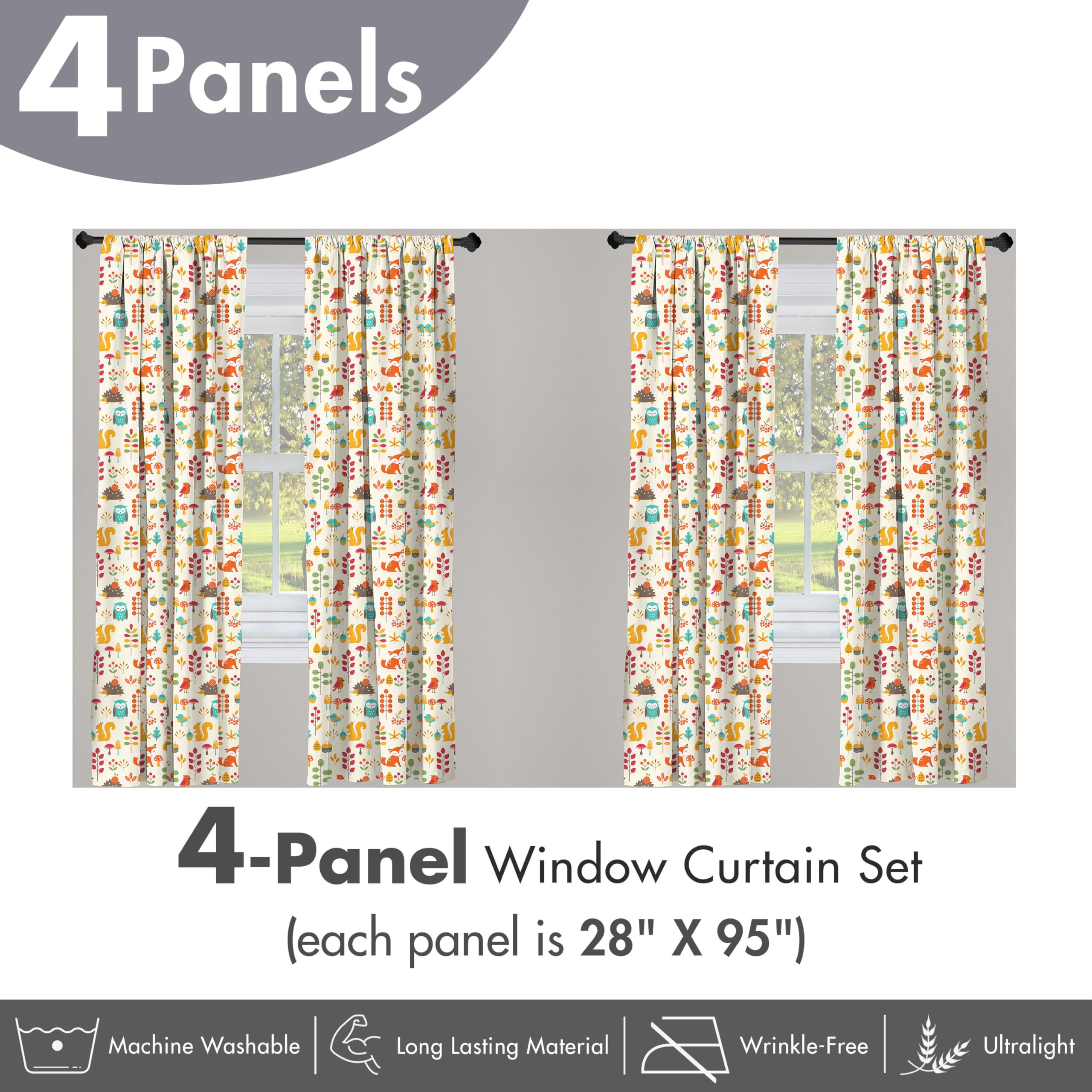 Ambesonne Cartoon Window Curtains Pack of 2, Autumn