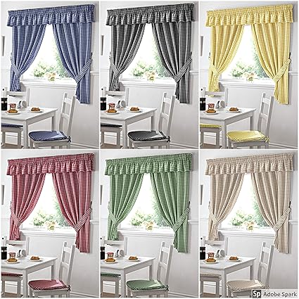 Gingham Kitchen Curtains Beige Pelmet 136 X 10 Amazon Co Uk