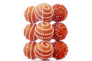 CHRISWISH Orange Christmas Ball Ornaments, Christmas Ball Decorations Shatterproof Plastic Hanging Pearl Balls for Holiday Party(70mm/2.76", 12ct)