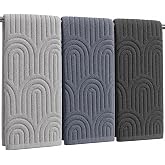 Tegeme 3 Pcs Decorative Hand Towel for Bath Boho Arch Striped Hand Towels | 15''x 28'' Cotton Absorbent Grey Towel, Soft Farmhouse Bath Decor for Kitchen Halloween Hotel Salon Spa Gift
