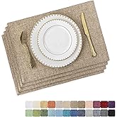 Home Brilliant Linen Placemats Set of 4 Heat Resistant Dining Table Cloth Place Mats Kitchen Table Mats Placemats Table Spring Decor, Natural Linen