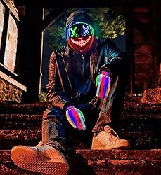 Halloween Mask Skeleton Gloves Set, Light Up Scary