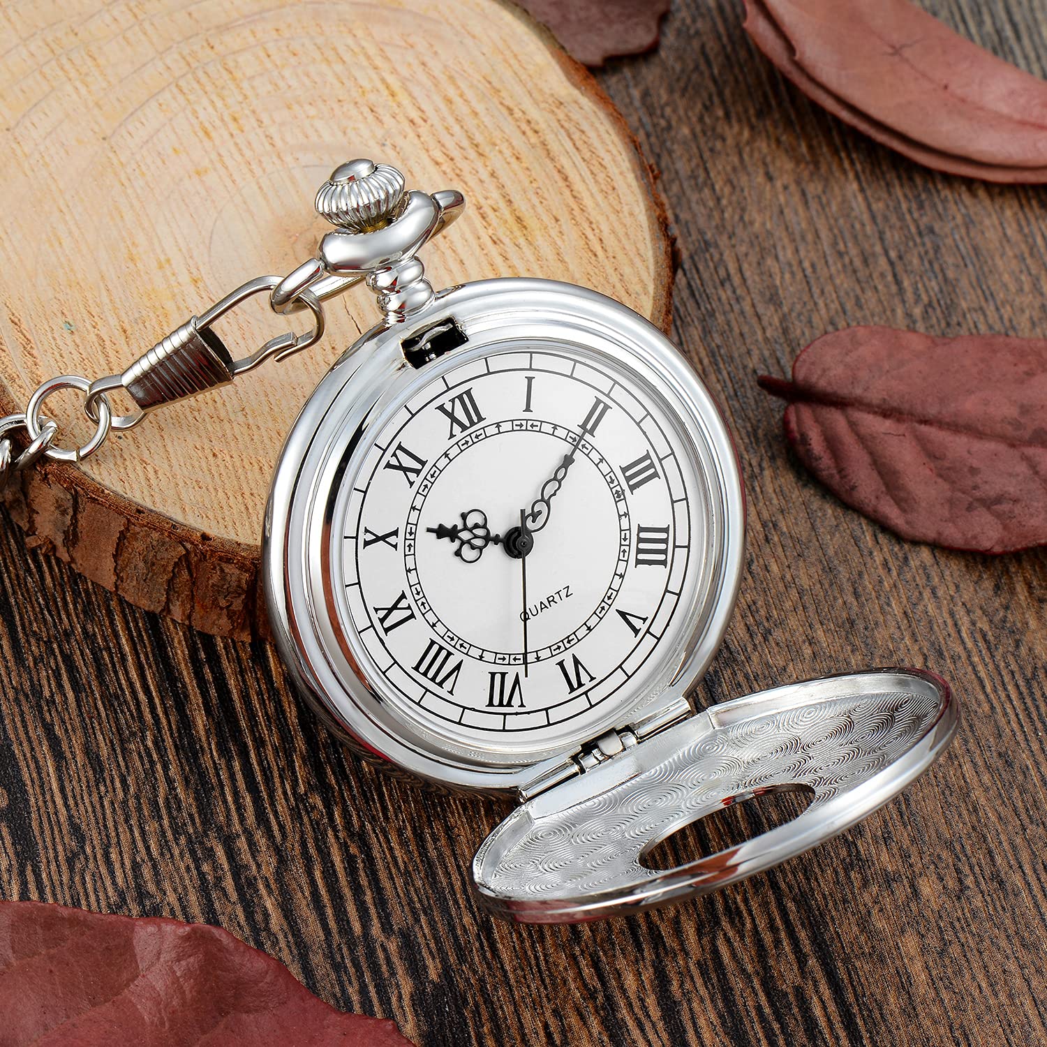 LYMFHCH Vintage Pocket Watch Roman Numerals Scale Quartz Pocket Watches with Chain Christmas Graduation Birthday Gifts Fathers Day