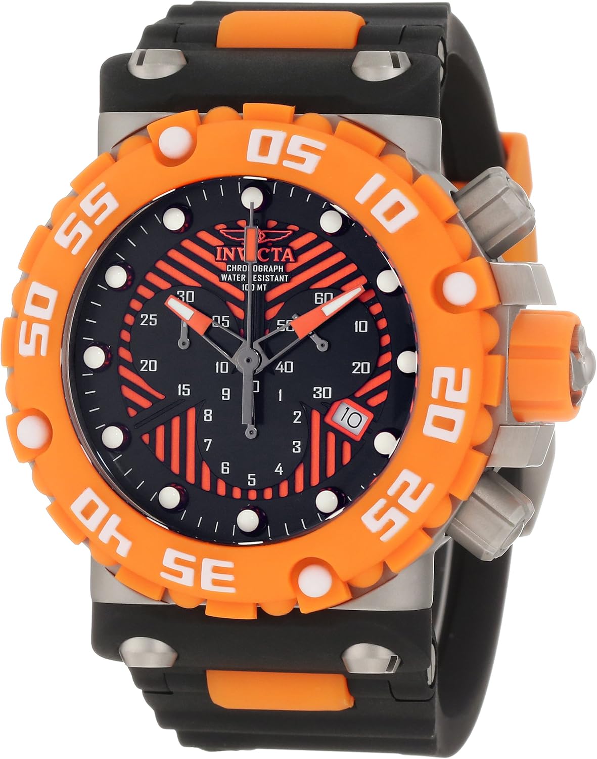 Invicta 10039 Men's Subaqua Nitro Diver Black and Orange Dial Rubber