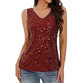 GUANYY Women's Sequin Tank Tops V Neck Sleeveless Sparkly Dressy Blouse Loose Fit Glitter Party Club Outfits