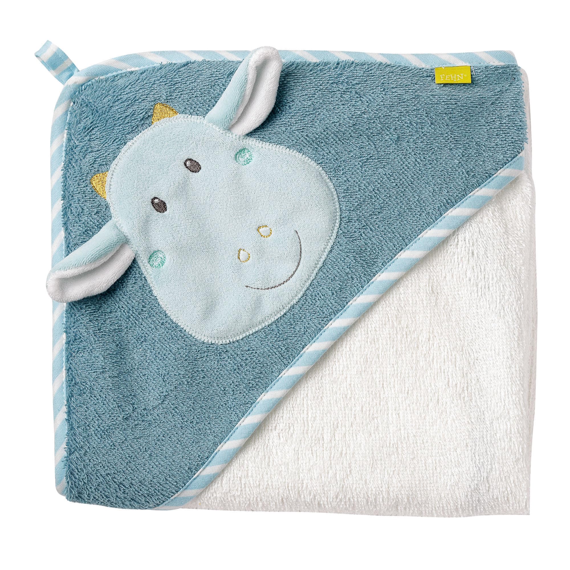 Fehn 065190 Dragon Hooded Bath towel – Bathing Poncho Made Of Cotton with Dragon Motif for Babies and Toddlers from Newborns Upwards – Dimensions : 80 X 80 cm