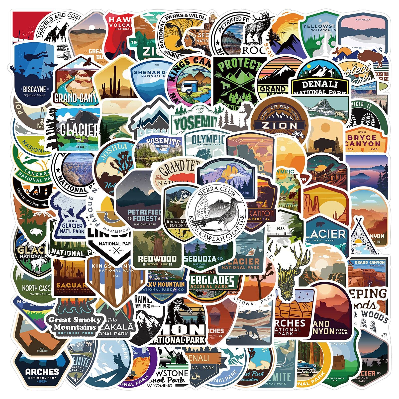National Park Stickers 100 pcs Vinyl Adventure Nature Outdoor Travel Stickers Wilderness Hiking Camping Stickers for Laptop Water Bottle Hydro Flask Luggage Scrapbook Car Bike Skateboard Suitcase