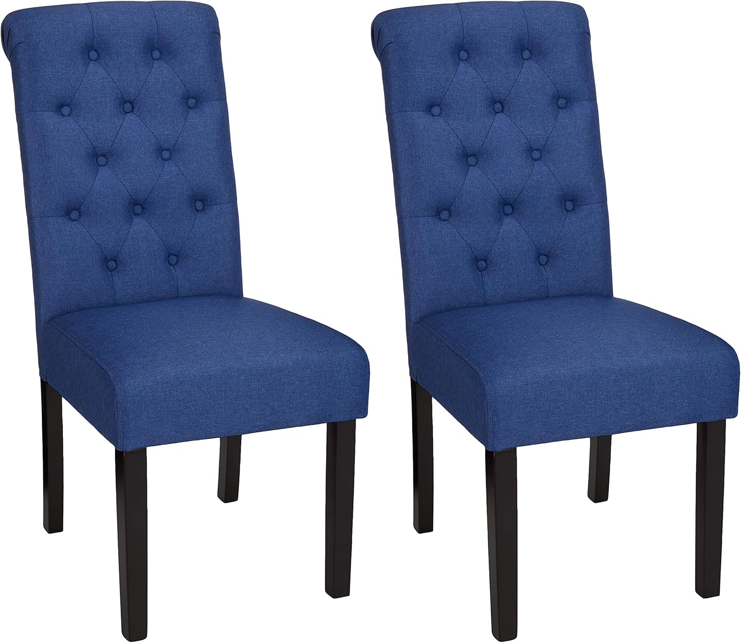 Basics Classic Fabric Tufted Dining Chair with Wooden Legs - Set of 2, Blue: Home & Kitchen