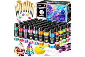 POPYOLA 64 PCS Metallic Acrylic Paint Set with 12 Brushes, 2 Knives & Palette, 48 Colors (2oz/60ml) Art Craft Paint for Adults Kids Artists Beginners, Canvas Ceramic Rocks Wood Painting Kit Art Supplies